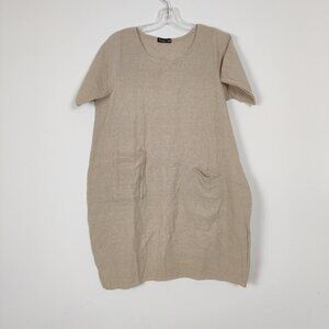 Funny Yak Women's Flax Beige 100% Cotton Dress Size Large Hippie Boho Lagenlook